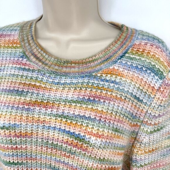 LOFT Wool Blend Sweater Dress Multicolor Pastels Crew Neck Soft Midi woman’s siz - Picture 2 of 10